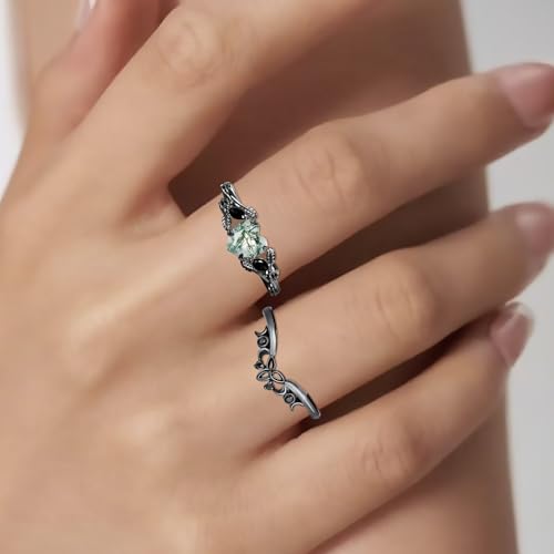 Black Moss Agate Wedding Ring Set 925 Sterling Silver /10k/14k/18k Gold Oval/Pear/Kite/Round/Heart for Women Ring Moss Agate Engagement Ring for Wife/Mother4