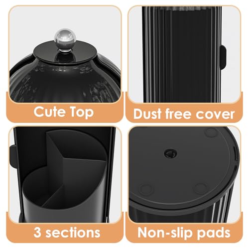 Image of YOOLENS Makeup Brush Holder with Lid 360 Rotating Clear Dustproof Make Up Organizers for Vanity Bathroom Countertop, All Black