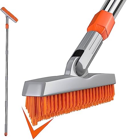 Grout Brush with Adjustable Long Handle,Swivel Cleaning Grout Line Scrubber V-Shaped Stiff Bristles Grout Cleaner Corner Brush for Bathroom Tub Tile Shower Hard to Reach Areas