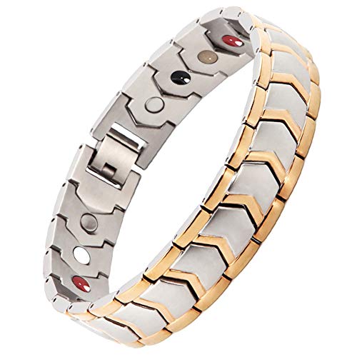 N+NITROLUBE Mens Magnetic Bracelet 316L Stainless Steel Link for Men Magnetic Health Jewelry (Silver&Gold, 8.66)