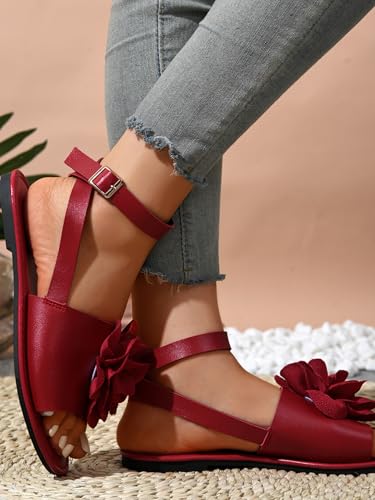 Image of Verdusa Women's 3D Flower Sandals Open Toe Ankle Strap Vacation Flat Sandals
