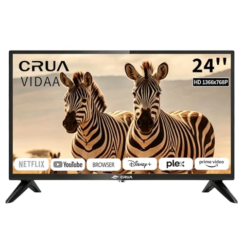 CRUA VIDAA Smart TV 24 Zoll (60 cm) TV 1366x768 HD TV LED TV mit HDMI/USB/AV IN/Kompakt und Smart für Ihr Zuhause Schwarz [Energieklasse E]