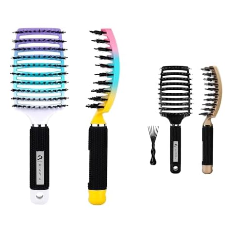 Boar Hair Brushes 2 Pack, Suitable for Men, Women & Kids’ Long Curly Wet or Dry Hair, HIPPIH Hairbrush for Thick Hair Can Adds Shine and Makes Hair Smooth Cover