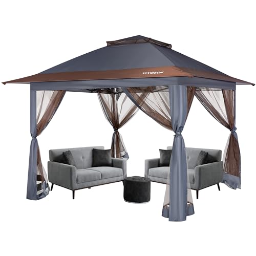 VIVOSUN 13 x 13 Pop Up Canopy Tent, Quick Setup Canopy Shelter with Mosquito Netting, Center Lock, Storage Bag, Instant Outdoor Gazebo for Parties, Patio, Lawn, Garden, Backyard