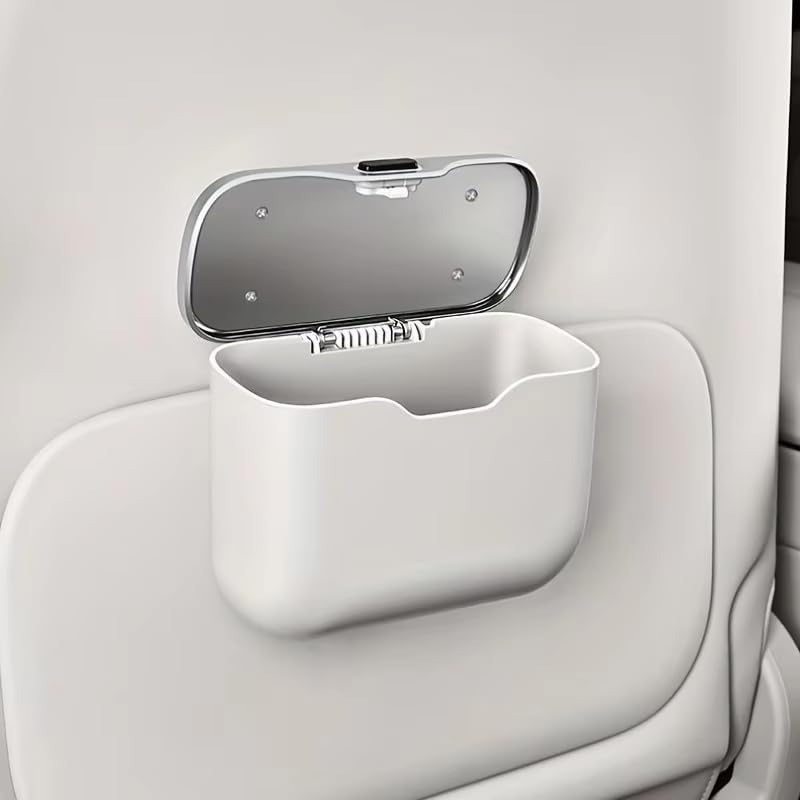 1pc Car Trash Can for Renault Symbioz E Tech Full Hybrid 2024-2025, Car Bin Waterproof Leather Organizer Seat Back Accessories Garbage Dustbin Interior,White