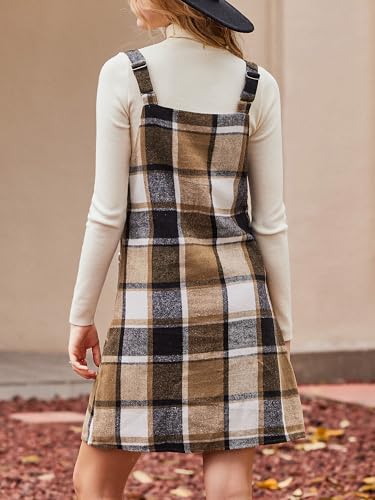 CUPSHE Fall Dresses for Women V Neck Plaid Sleeveless Wide Strpas Pockets Casual Pinafore Mini Overall Dress3