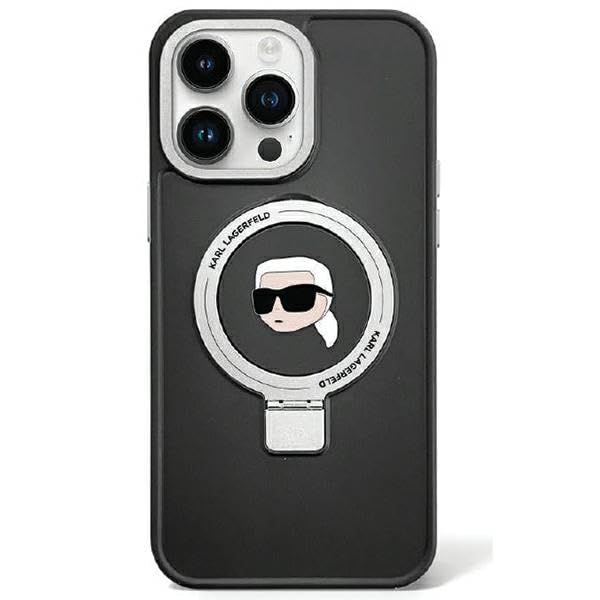 KARL LAGERFELD KLHMP15MHMRSKHK Coque pour iPhone 15 Plus 6,7" Noir Rigide avec Anneau de Support Karl Head