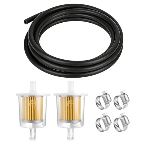 3/8Inch (10MM) ID Fuel Line kits 6Ft Fuel Line&2Pcs Gas Inline Fuel Filter Fits 3/8inch&4 Pcs Mini Adjustable Fuel Hose Clamps for Motorcycles ATV Lawn Mowers Small Tractors Garden Tillers