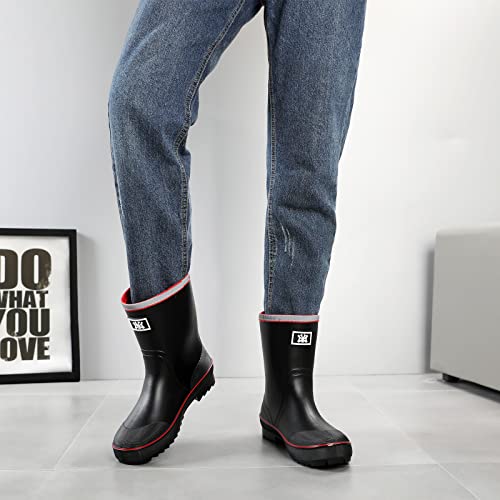 Rain Boots for Men, Waterproof Warm Rubber Boots Mens Garden Boots, Comfort Mid-Calf Lightweight Adjustable Raining Shoes, Elastic Chelsea Ankle Rain Boots Fishing Shoes for Yard Farm Outdoor Work 5