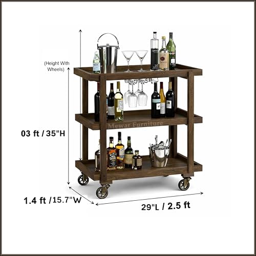 Image of Premium Bar Cabinet | Delux Mini Bar Cart with Glass Holders, Bottle Rack & Drawer Storage | Solid Sheesham Bar Furniture for Home, Office, Rasturent & Hotels (Premium)