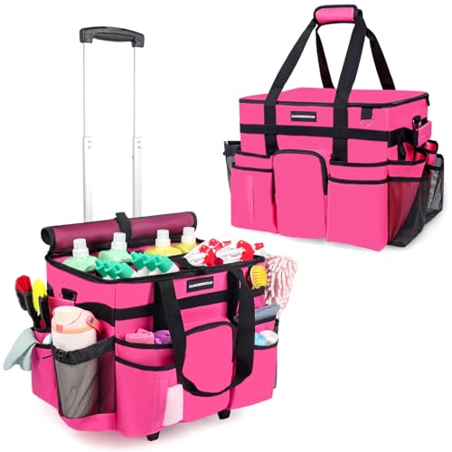 Large Rolling Cleaning Caddy Bag, Cleaning Caddy with Wheels with Detachable Trolley for...