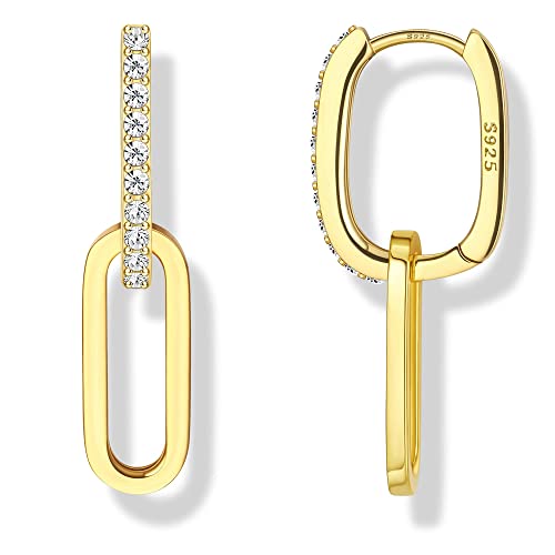 KRFY Ohrringe Silber 925 Creolen mit Anhänger für Damen, 18 Karat Vergoldet Zirkonia Geometrische Huggie Kleine Creolen Dreieck Ovale Ohrringe Creolen für Frauen Cover