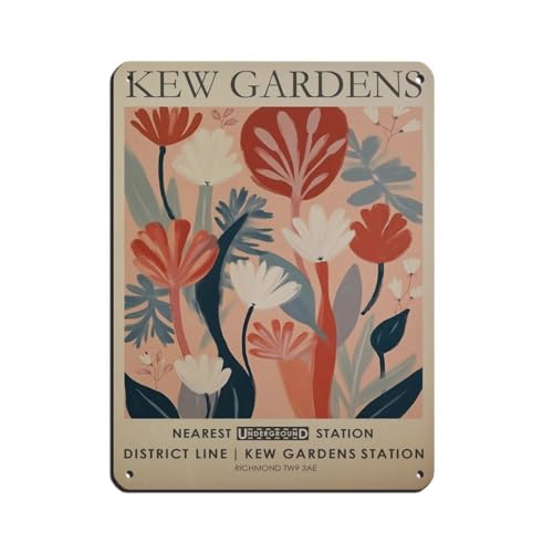 Affiche vintage en métal Kew Gardens rose 30 x 40 cm