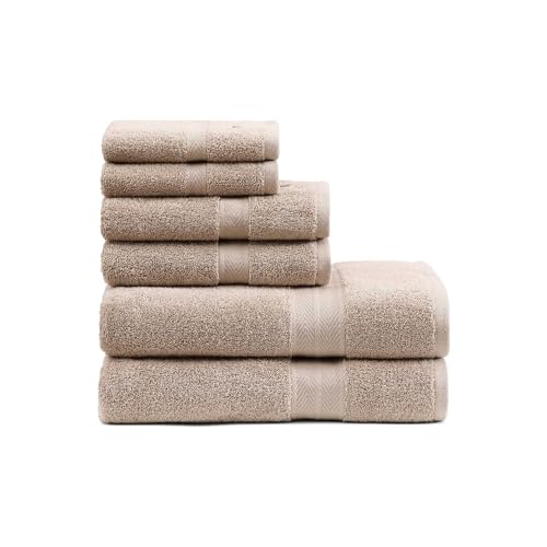 Tommy Hilfiger - Bath Towel Set Absorbent Cotton Terry with Zero Twist Medium Weight Oeko-Tex Certified (Modern American Beige 6 Piece)