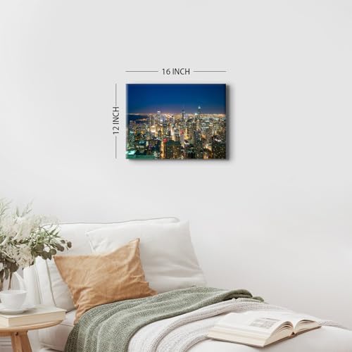 Image of Chicago Skyline Canvas Wall Art for Living Room City Picture Nature Cityscape Night Scene Wall Decor Modern Office Painting USA Skyscraper Panorama Prints Poster Artwork for Home Decoration 12x16 inch