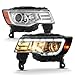 HECASA Pair Projector Headlight Compatible with 2017-2022 Jeep Grand Cherokee Replacement for CH2502297 CH2503297 68289235AF 68289234AF Headlamp Front Lamp w/LED Tube LH&RH - Clear Lens Chrome Housing