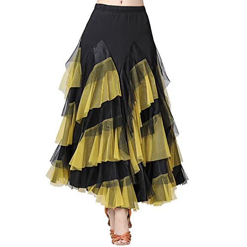 Ruffle Skirt For Ladies Womens Large Swing Half Skirt Lace Dance Skirt Ballroom Practice Skirt (Yellow, One Size) #TOP16