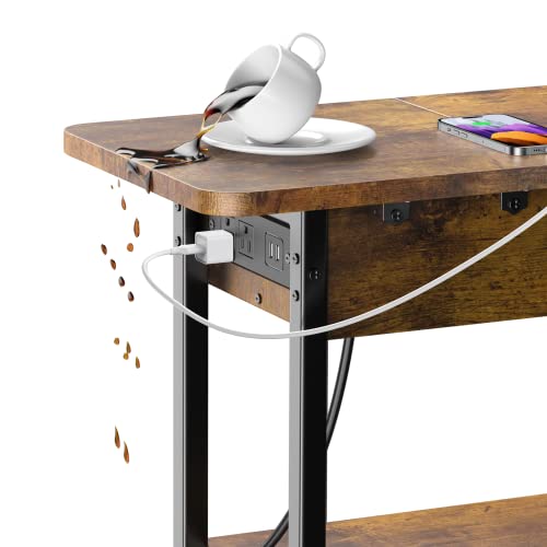 Yaabii Side Tables,End Table Set Of 2 With Usb Ports And Outlets,Nightstands With Charging Station,Bedside Tables With Storage Shelves For Living Room,Bedroom,Rustic Brown #TOP5