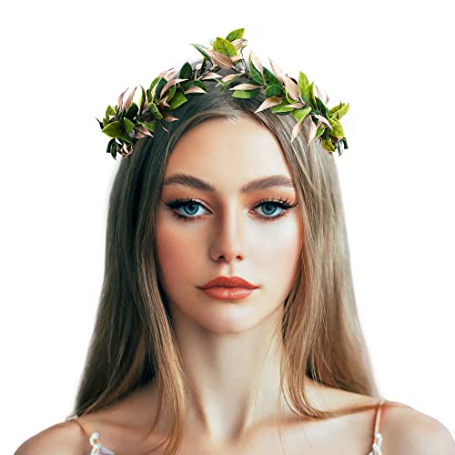 MOSTORY Green Woodland Laurel Crown - Roman Leaf Headpiece Godess King Headband for Halloween Renaissance Renfaire Cosplay Toga Costume