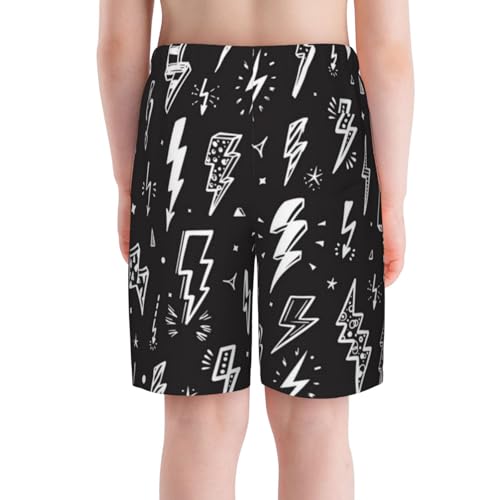 Lightning Bolts On Black Teen Boy's Summer Beach Shorts Quick Dry Swim Trunks Running Sports Shorts2