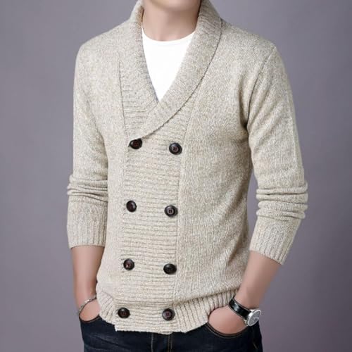 Men's Lapel Double-Breasted Knitted Cardigan Blazer, Mens Shawl Collar Cardigan Sweater Cable Knit Sweater Men2