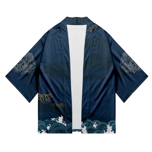 AMOMA Men Japanese Kimono Lightweight Loose Breathable Casual Cardigan Coat Top Yukata Jacket(3XL,Color04)3