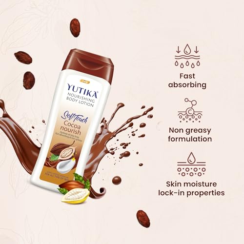 Image of Yuthika Soft Touch Cocoa Nourishing Body Lotion | All-Day Hydration | Fast Absorbing & Non-Greasy | Long-Lasting Moisture for All Skin Type 300ml (Pack of 3)