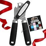 GORILLA GRIP Heavy Duty Stainless Steel Smooth Edge Manual Can Opener, Soft Comfortable Handle, Large Handheld Turn Knob, Built-In Bottle Openers, US Designed, Holiday Prep Kitchen Essential, Black