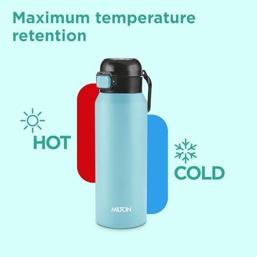 Image of Milton Dual Flow 600 Thermosteel Water Bottle 595 ml with One Touch Safety Lock & Twin Lid Sip or Gulp,Long Hours Hot & Cold,Leak Proof,ISI Certified,Vacuum Insulated,for Office,Gym,School,Sea Blue