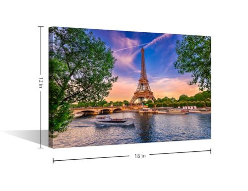 Cuadro de París para salón con atardecer en el río Sena y la Torre Eiffel 2