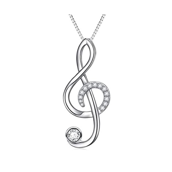 DAOCHONG 925 Sterling Silver CZ Treble Clef Pendant Musical Note Music Necklace for Women Teen Girls