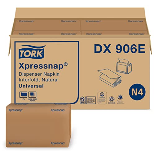 Tork XpressnapÂ® Natural Dispenser Napkin N4, Universal, Interfold 1-ply, 13" x 8.5", 12 x 500 napkins, DX906E