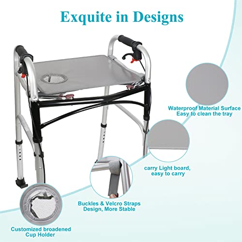 Dotday Dotday Walker Tray With Cup Holder, Universal Walker Tray Table For Standard Folding Walker, Mobility Walker Accessories Walker Table, Walker Tray, Medical Equipment For Senior-Grey #TOP3