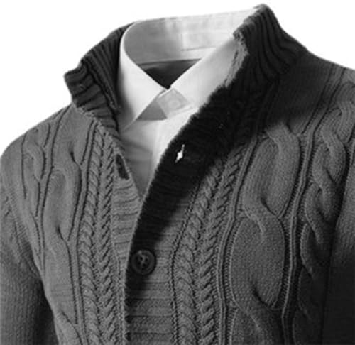 Mens Stand Collar Cardigan Sweater Cable Knit Casual Button Down Twisted Fall Winter Sweaters2