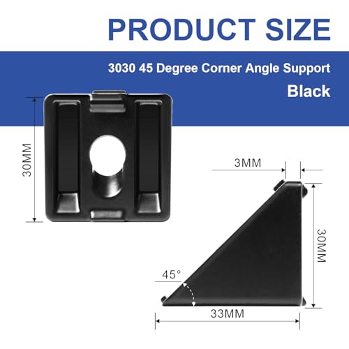 Image of 12pcs 3030 45 Degree Inside Corner Angle Support Bracket, 30x30 Aluminum Extrusion Connector Hardware Accessories T-Slot V-Slot Black