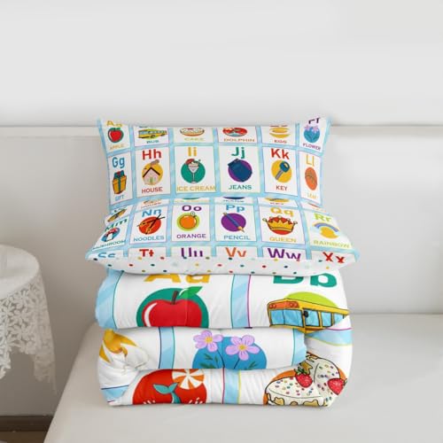Image of Feelyou Alphabet Bedding Set Queen Size, ABC Alphabet Comforter Kids Toddler Learning Time Comforter Set Educational Learning Duvet Set Microfiber Bed Set