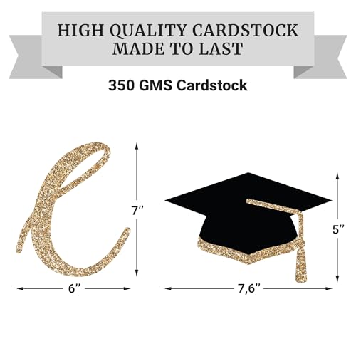 Image of Pre-Strung Congratulations Banner, Gold Glitter Grad Caps Graduation Banner