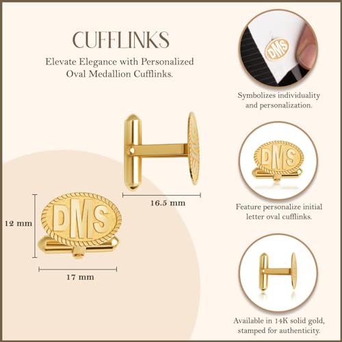 Certified 14k Yellow Gold Personalized Engraved Initial Monogram Cufflinks Custom 3 Letters3