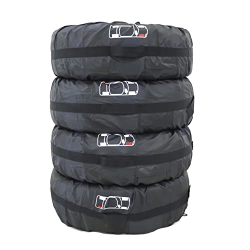 Image of Set of 4 Spare Tire Cover Tote COOSOO Upgraded 420D Version Portable Dustproof Wheel Storage Bag with Handle Easy Transportation for Trailer Truck Camper Auto Universal Fit 17in-30in (BlackRed, L)