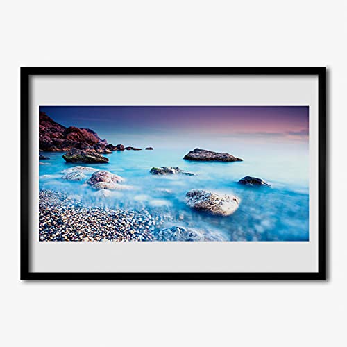 Affiche avec cadre galets de mer zen déco murale apaisante pour chambre et salon