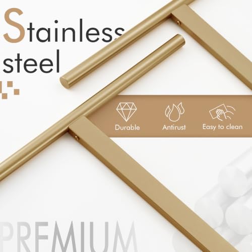 Image of KOKOSIRI Standing Towel Rack for Bathroom Floor 2-Tier Towel Holder Free Stand with Heavy Marble Base Thicken Steady Champagne Bronze Stainless Steel THS0005-CPG
