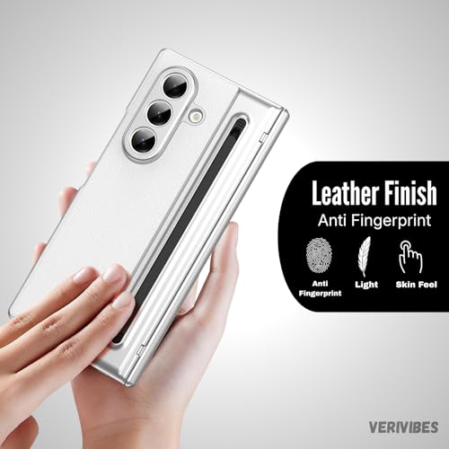 Image of Ultra Hybrid Luxury Leather Compatible with Samsung Galaxy Z Fold 7 (2025)| Built-in S Pen Holder| 360 Hinge Protection | Slim Shockproof Back Cover with Tempered Glass - White