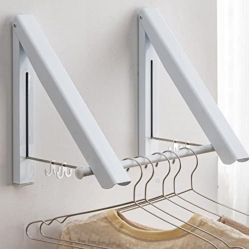 Ainpota 2 Pack Clothes Drying Rack Triangle Wall Mounted Drying Rack Clothing Laundry Drying Rack Collapsible with Rod for Laundry and Indoor，White