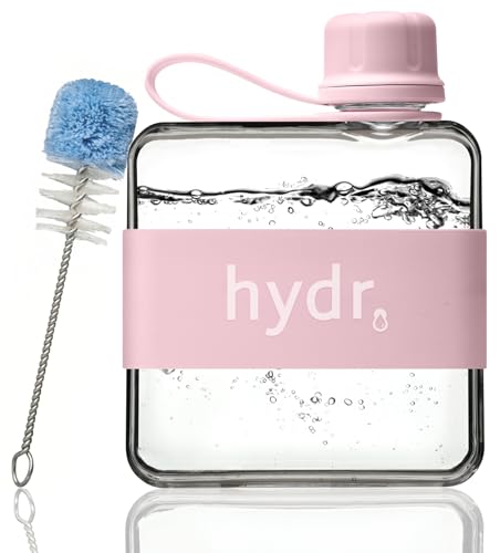 Hydr v2 Bouteille d'eau plate pour sac à main et brosse de nettoyage flexible 320 ml Tritan sans BPA Petite bouteille d'eau de voyage pour sac à main Rose...