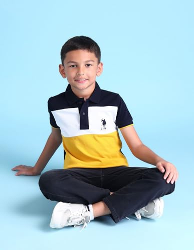 Image of U.S. Polo Assn. Kids Kids Regular fit Boys Cotton Colour Blocked Short Sleeves Polo T-Shirts