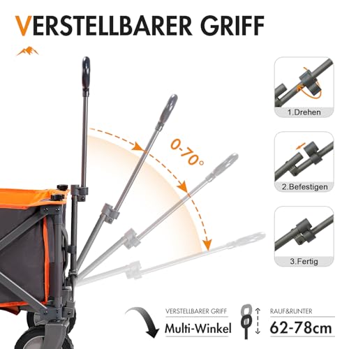 PORTAL Bollerwagen faltbar XXL Handwagen mit schnellspanerem Stoff Klappwagen Transportwagen tragbar Strandwagen Gartenwagen Faltwagen belastbar bis 100kg für Camping Garten Einkauf – Bild 5