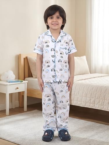 Image of POLKA TOTS 100% Pure Cotton Half Sleeve Night Suit for Kids, Girls & Boys | Cotton Pyjama Set | Unisex Night Dress for Children | Night Suit for Girls |Sleepwear for Kids | Winter Night Dress for Boys