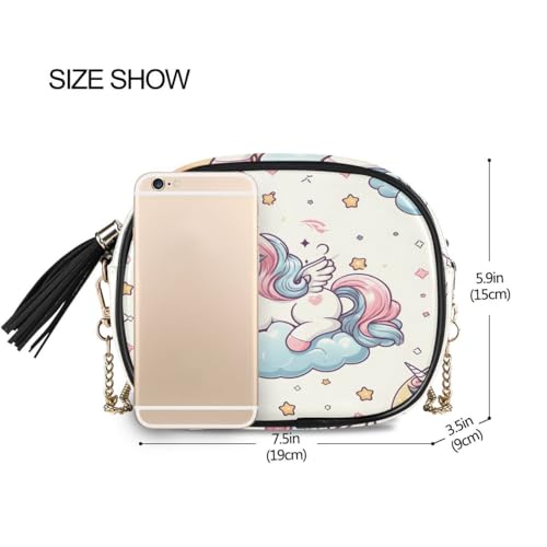 ALAZA Women's Cute Unicorn Pegasus Sleep Vector Pony Cartoon on Moon PU Leather Crossbody Bag Shoulder Purse with Tassel3
