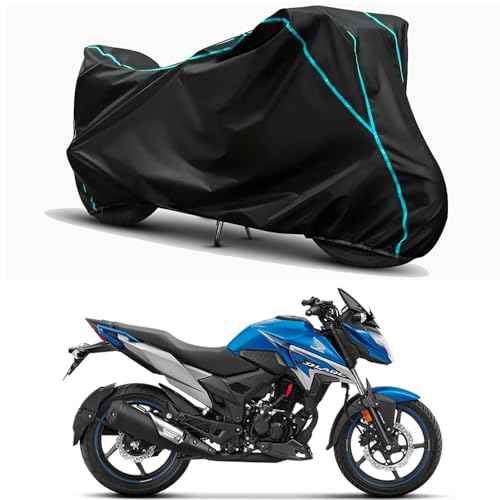 Image of Waterproof Bike Body Cover Compatible for | Honda X-Blade BS6 | Taffeta Fabric, Sky Piping Design, Bottom Elastic Fit | Dustproof, Sun UV & Rain Protection for All Weather.