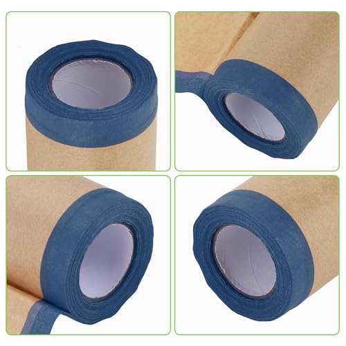 Image of Pre-Taped Masking Paper Automotive Paint Masking Paper Kraft Paper Natural Fiber Material 1 Pc 1500x60cm / 49.21ftx23.62 inch Brown Blue